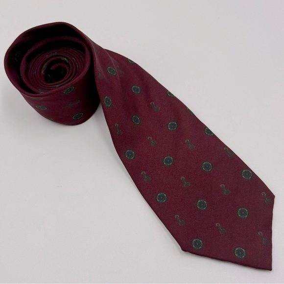 Lanvin Burgundy Patterned Pure Silk Tie Made in Italy - Picture 7 of 7